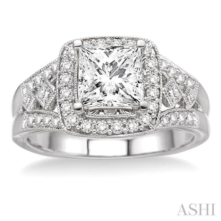 Princess Shape Semi-Mount Halo Diamond Engagement Ring