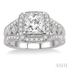 Princess Shape Semi-Mount Halo Diamond Engagement Ring