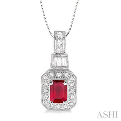 Emerald Shape Gemstone & Halo Diamond Pendant