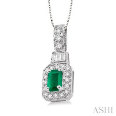 Emerald Shape Gemstone & Halo Diamond Pendant