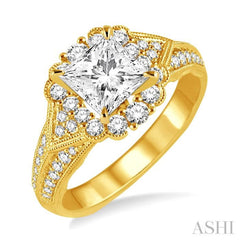 Princess Shape Semi-Mount Halo Diamond Engagement Ring