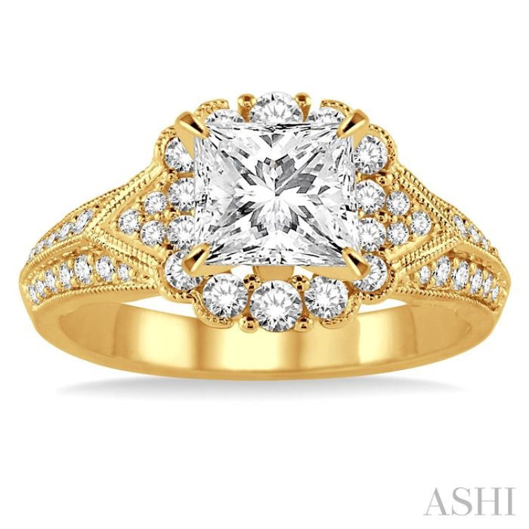 Princess Shape Semi-Mount Halo Diamond Engagement Ring