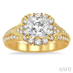 Princess Shape Semi-Mount Halo Diamond Engagement Ring