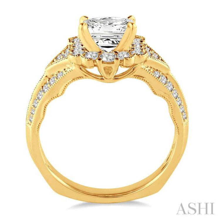 Princess Shape Semi-Mount Halo Diamond Engagement Ring