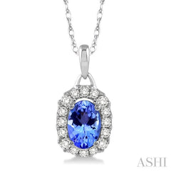 Oval Shape Gemstone & Halo Diamond Pendant