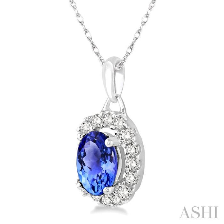 Oval Shape Gemstone & Halo Diamond Pendant