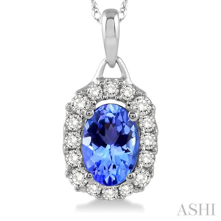 Oval Shape Gemstone & Halo Diamond Pendant