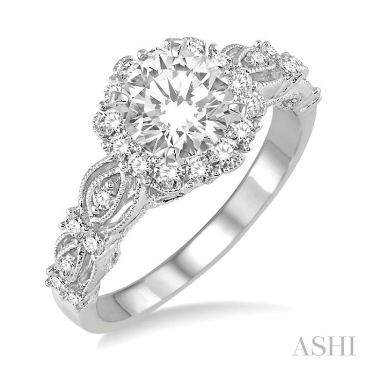 Round Shape Semi-Mount Halo Diamond Engagement Ring