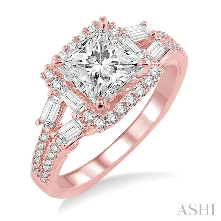 Princess Shape Semi-Mount Halo Diamond Engagement Ring