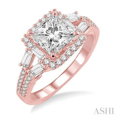 Princess Shape Semi-Mount Halo Diamond Engagement Ring