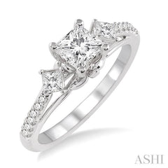 Princess Shape Past Present & Future Semi-Mount Diamond Engagement Ring