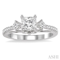 Princess Shape Past Present & Future Semi-Mount Diamond Engagement Ring