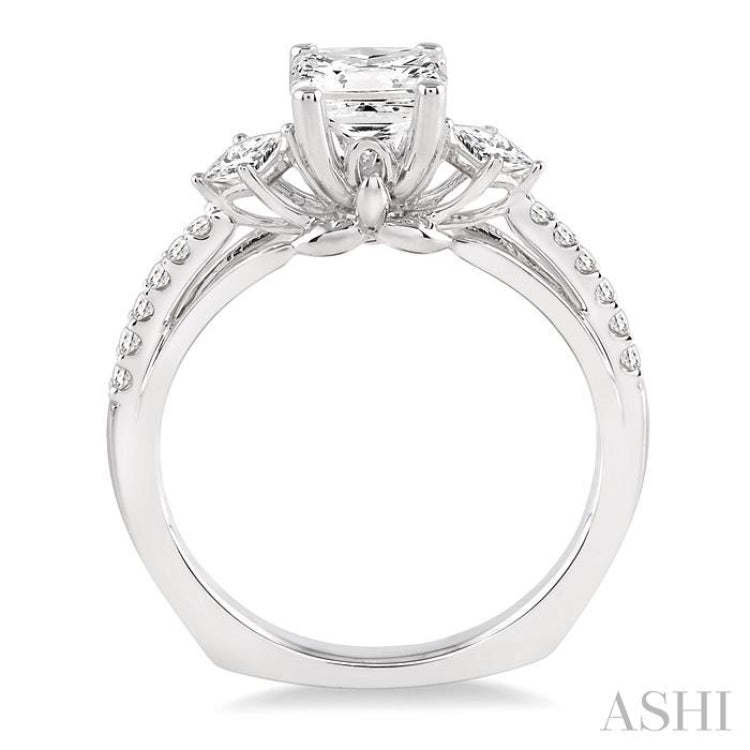 Princess Shape Past Present & Future Semi-Mount Diamond Engagement Ring