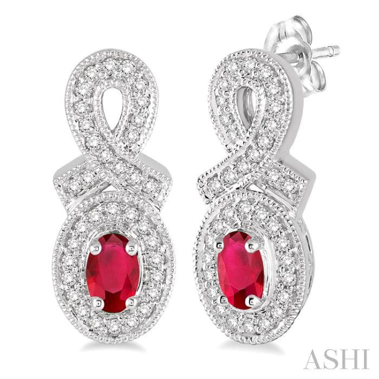 Oval Shape Gemstone & Halo Diamond Earrings