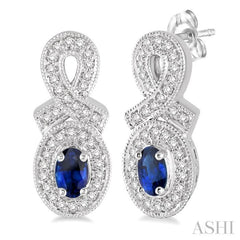 Oval Shape Gemstone & Halo Diamond Earrings