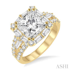 Princess Shape Semi-Mount Halo Diamond Engagement Ring