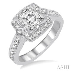 Princess Shape Semi-Mount Halo Diamond Engagement Ring