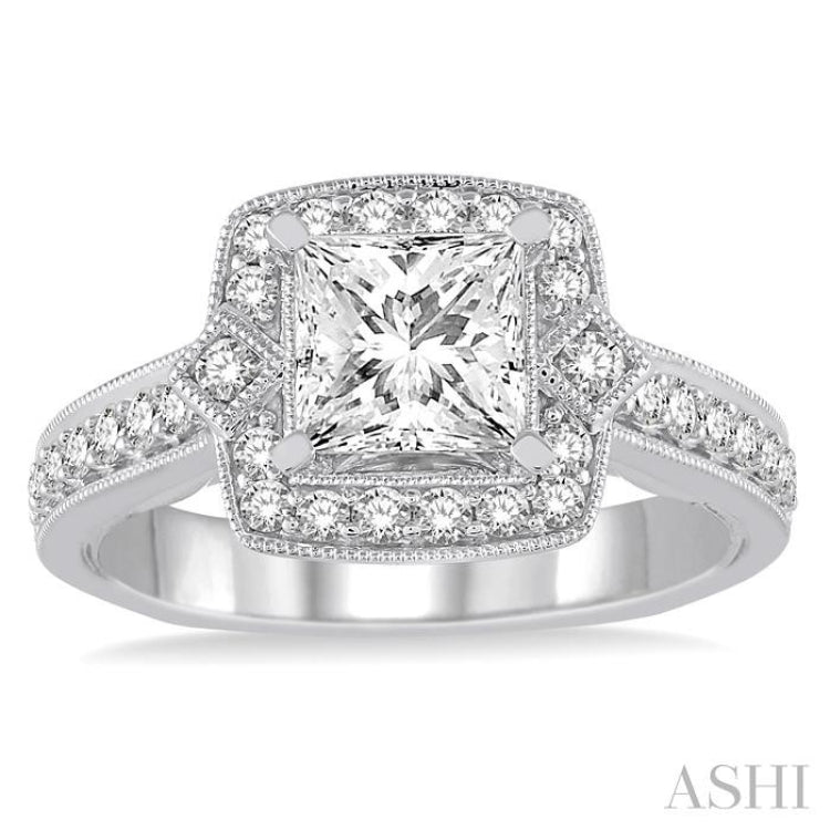 Princess Shape Semi-Mount Halo Diamond Engagement Ring