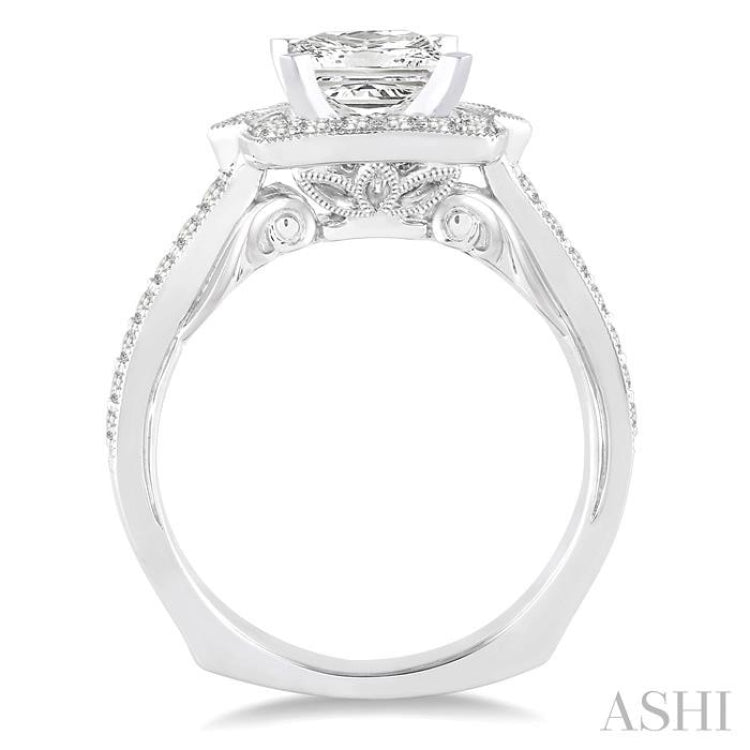 Princess Shape Semi-Mount Halo Diamond Engagement Ring