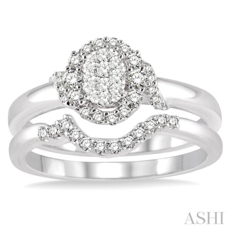 Oval Shape Halo Lovebright Diamond Wedding Set