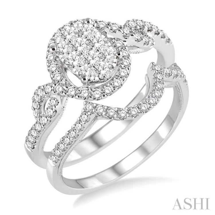 Oval Shape Halo Lovebright Diamond Wedding Set