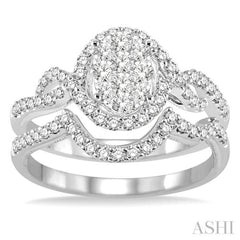 Oval Shape Halo Lovebright Diamond Wedding Set