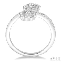 2 Stone Halo Diamond Fashion Open Ring