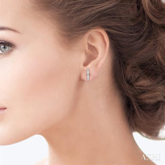 1/6 Ctw Solid Bar Baguette and Round Cut Diamond Petite Earrings in 10K White Gold