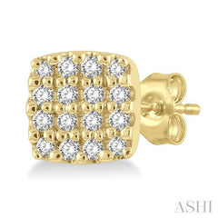 1/8 Ctw Cushion Shape Round Cut Diamond Petite Fashion Earrings in 10K Yellow Gold