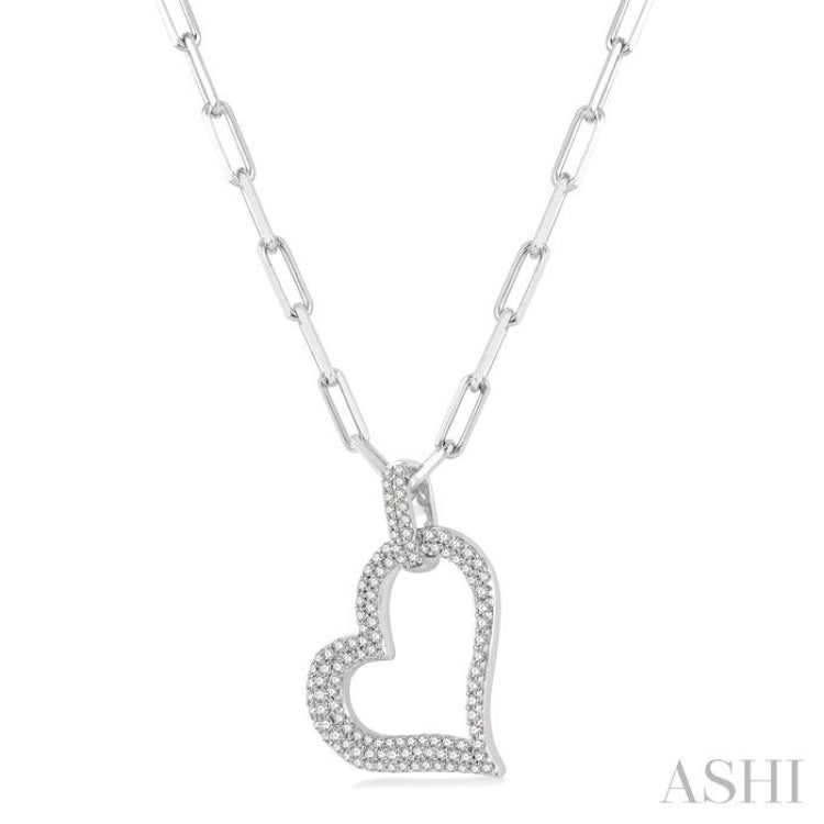 Pave-Set Heart Shape Paper Clip Diamond Fashion Pendant