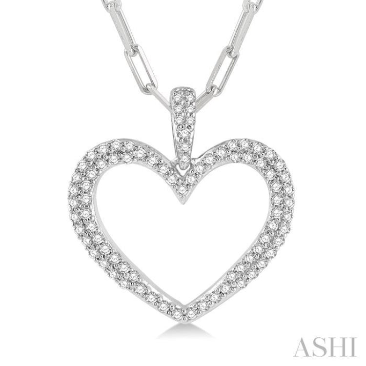 Pave-Set Heart Shape Paper Clip Diamond Fashion Pendant