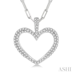 Pave-Set Heart Shape Paper Clip Diamond Fashion Pendant