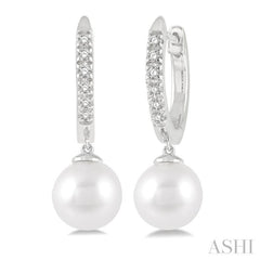 Pearl & Petite Diamond Huggie Fashion Earrings