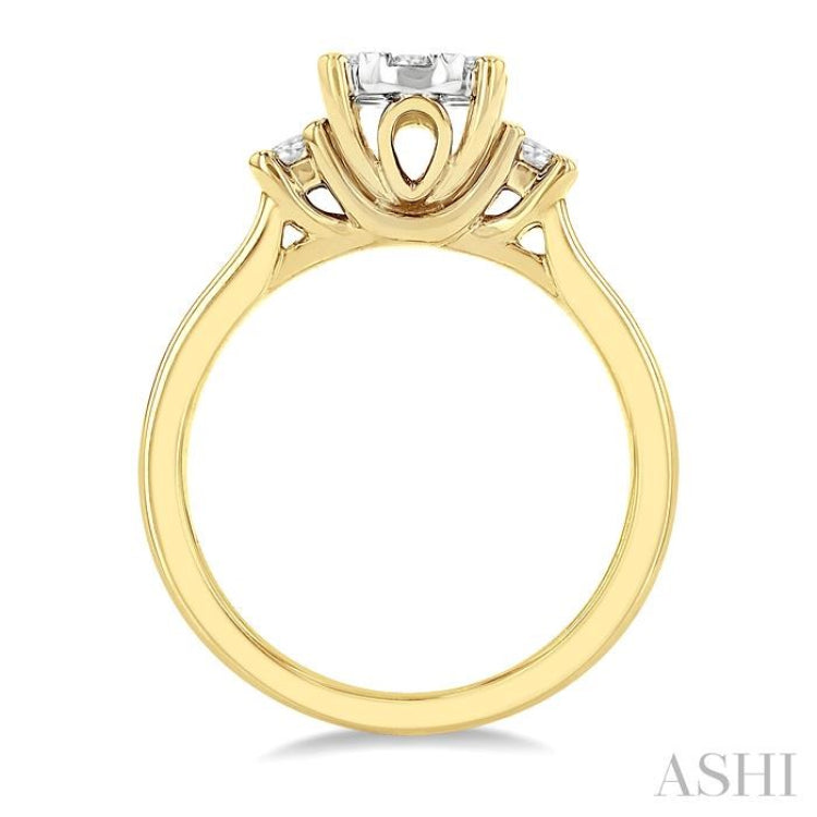 5/8 Ctw Oval Shape Lovebright Round Cut Diamond Engagement Ring in 14K Yellow and White Gold