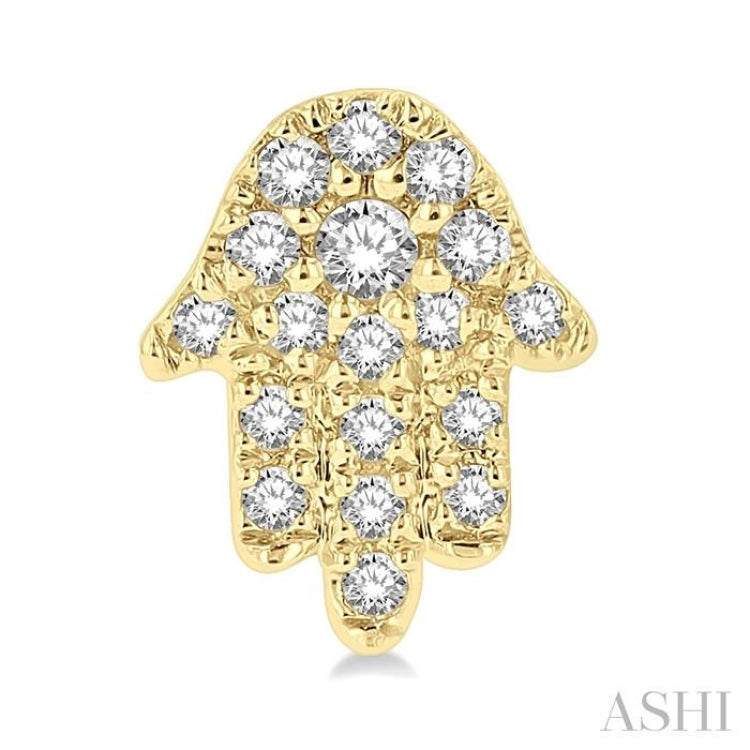 1/8 Ctw Hamsa Round cut Diamond Petite Fashion Earrings in 10K Yellow Gold