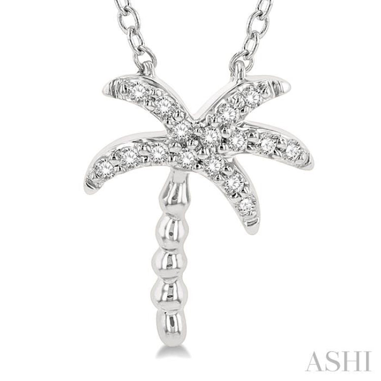 1/10 ctw Palm Tree Round Cut Diamond Petite Fashion Pendant With Chain in 10K White Gold