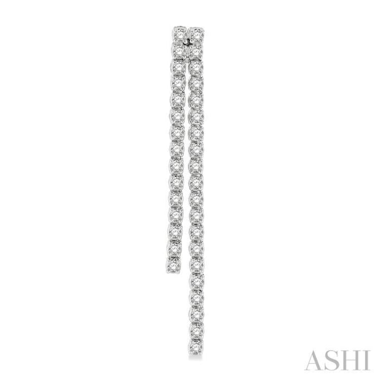 1 3/4 Ctw Twin Line Round Cut Diamond Tennis Earrings in 14K White Gold