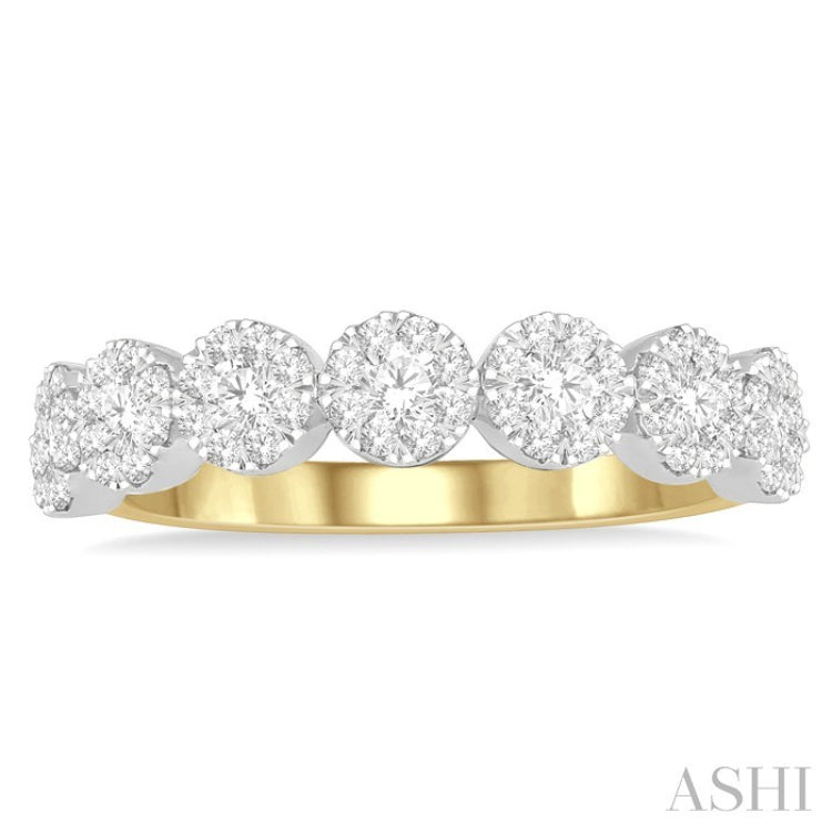 1/2 Ctw Jointed Circular Mount Lovebright round Cut Diamond Band in 14K Yellow and White Gold
