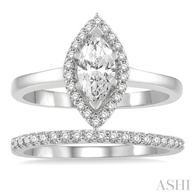 Marquise Shape Halo Diamond Wedding Set