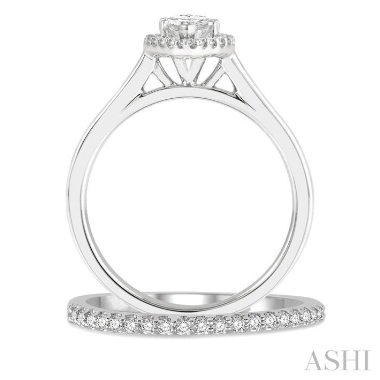 Marquise Shape Halo Diamond Wedding Set