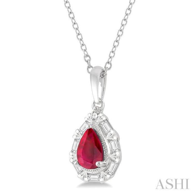 Pear Shape Gemstone & Baguette Halo Diamond Pendant