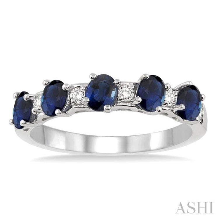 Oval Shape Gemstone & Diamond Wedding Band