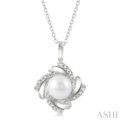 Silver Pearl & Diamond Pendant