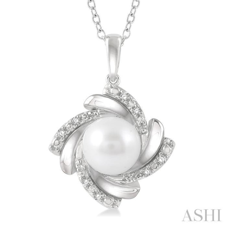 Silver Pearl & Diamond Pendant