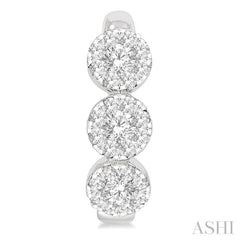 Round Shape 3 Stone Lovebright Diamond Half Hoop Earrings