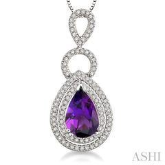 Pear Shape Gemstone & Halo Diamond Pendant