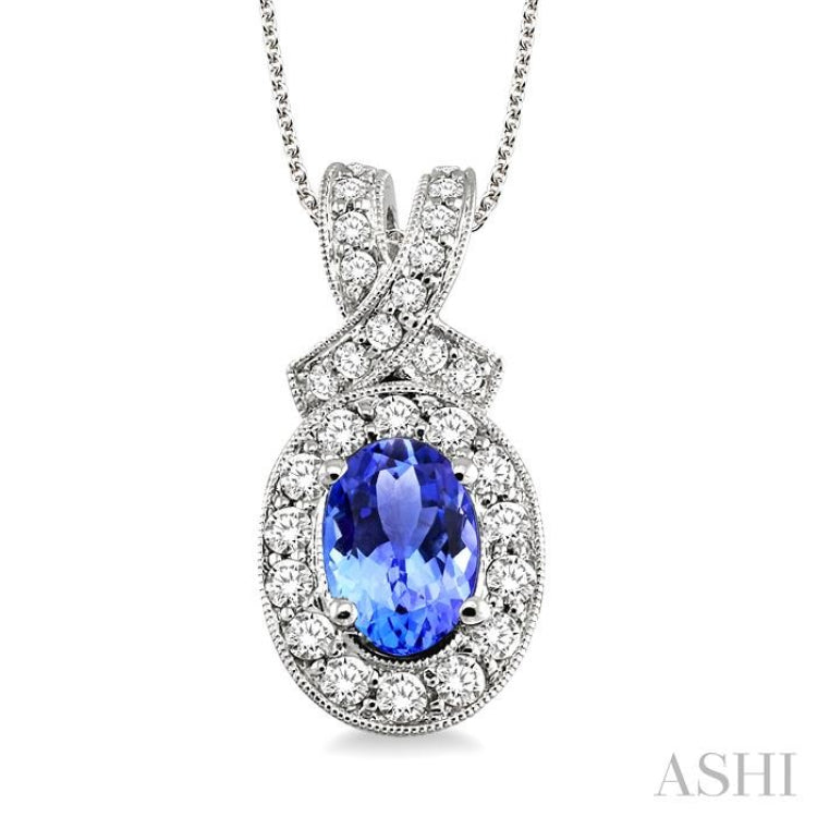 Oval Shape Gemstone & Halo Diamond Pendant