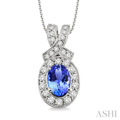 Oval Shape Gemstone & Halo Diamond Pendant