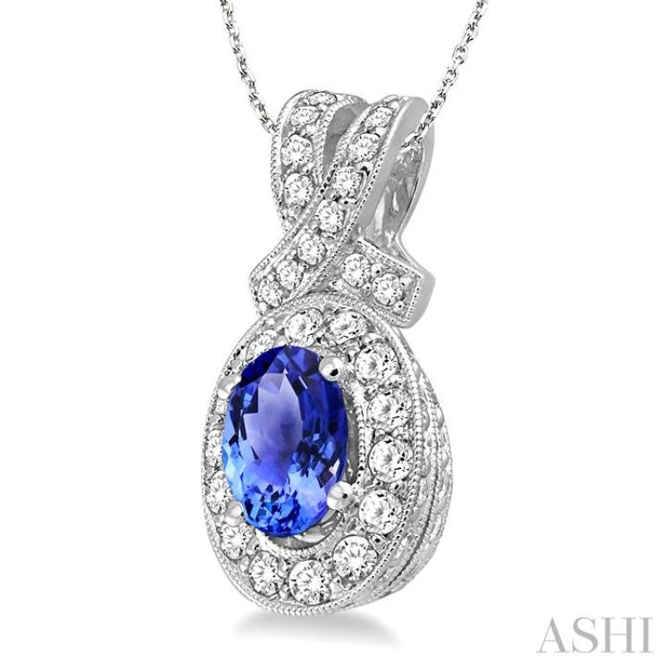 Oval Shape Gemstone & Halo Diamond Pendant