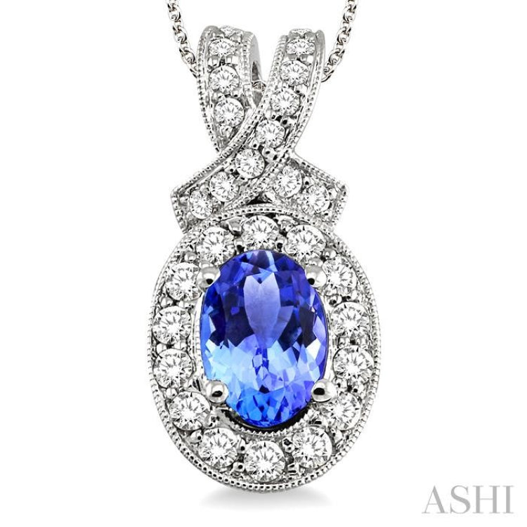 Oval Shape Gemstone & Halo Diamond Pendant